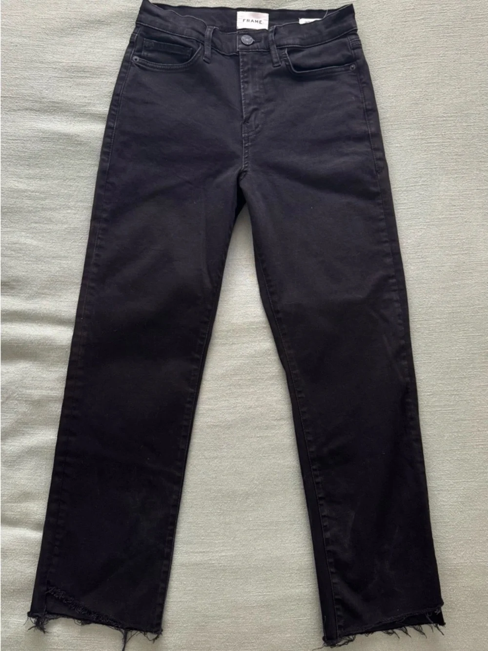 FRAME LE HIGH STRAIGHT BLACKFINN DESIGNER RAW EDGE HEM DENIM JEANS SZ 28 - Picture 8 of 16